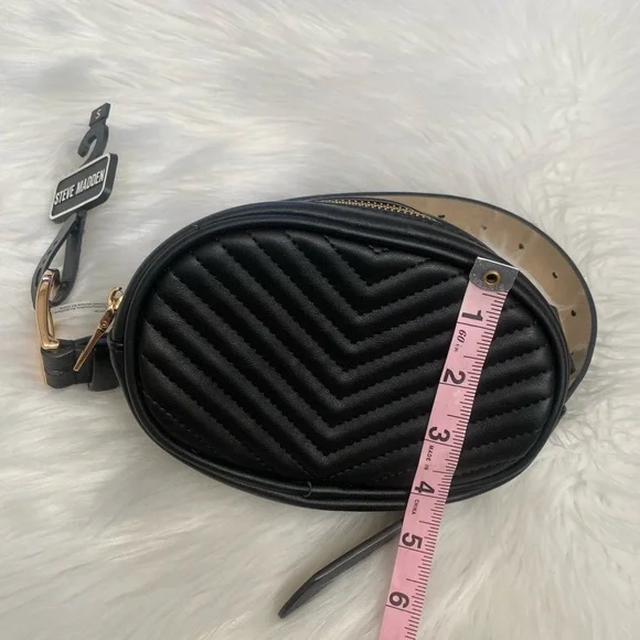 Steve Madden Black Quilted Belt Bag Sz S - Picture 3 of 4